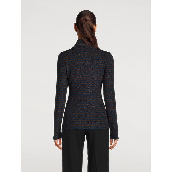 NEW SMYTHE buttoned turtleneck sweater in blue/bronze metallic stripe - Picture 3 of 4